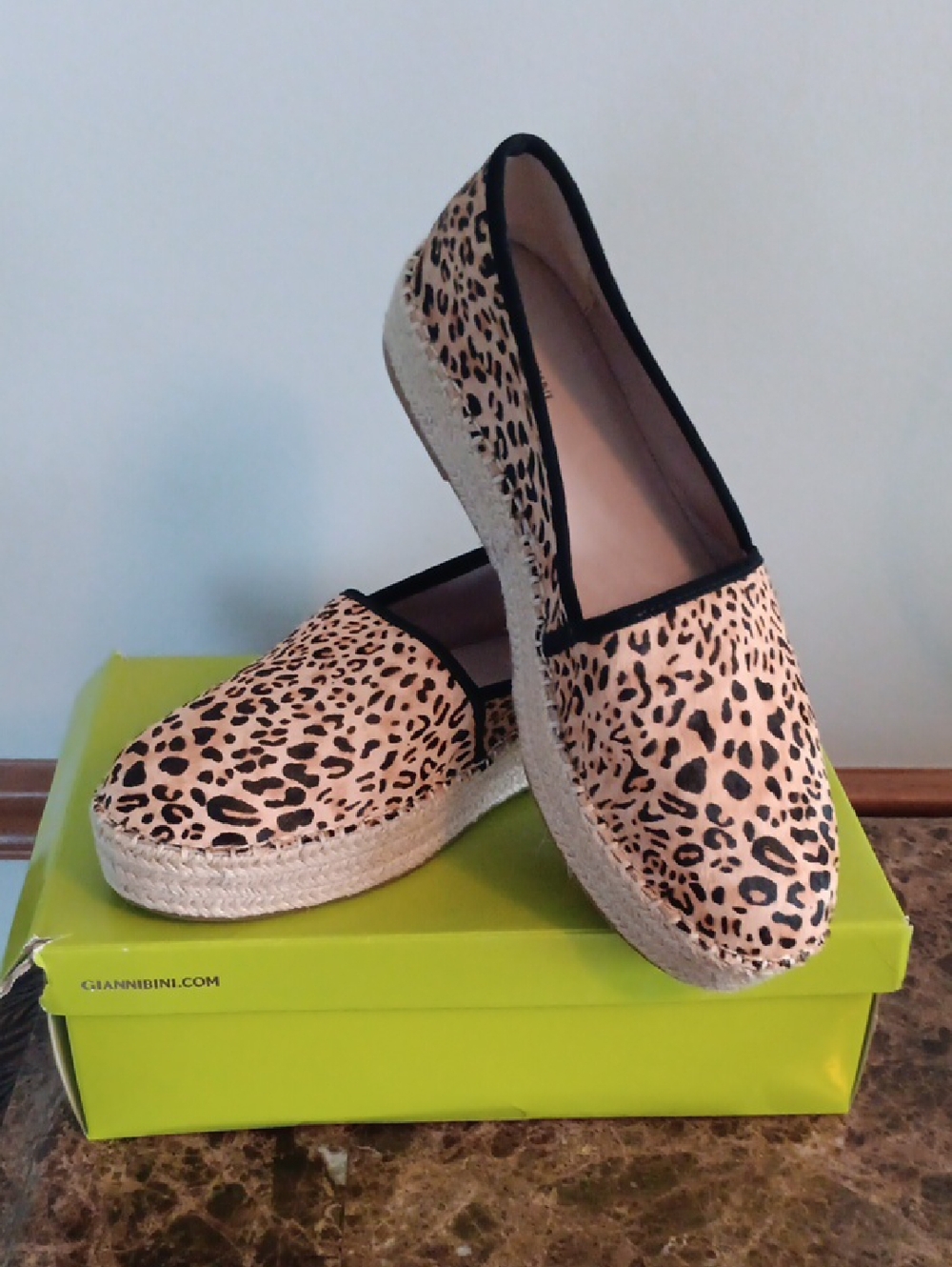 Gianni Bini Leopard Espadrille Slip-Ons - Tan and Black